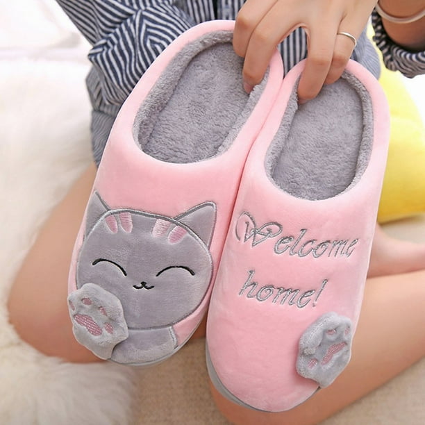 House Shoes Cute Cat Anti skid Warm Indoor Slipper Home Shoes for Women Men Walmart