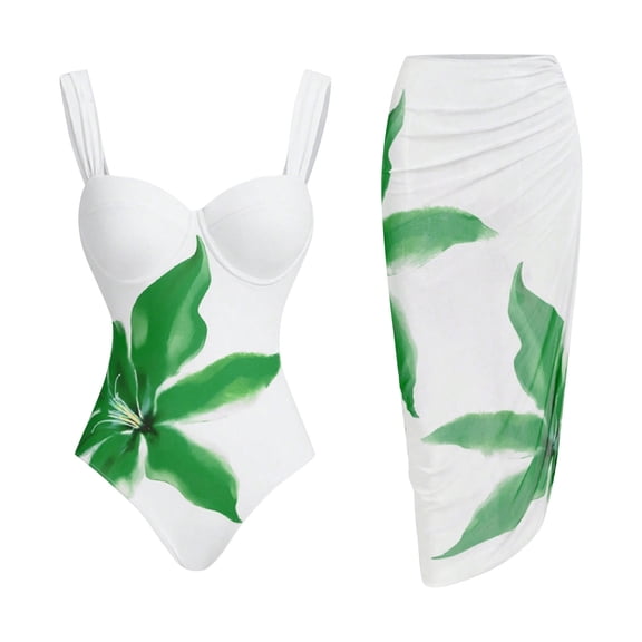 Zwiiyzr Women's Bikini Set Fashion Two Piece Flower Print Tight Two-Piece Sports Swimsuit (Green,L)