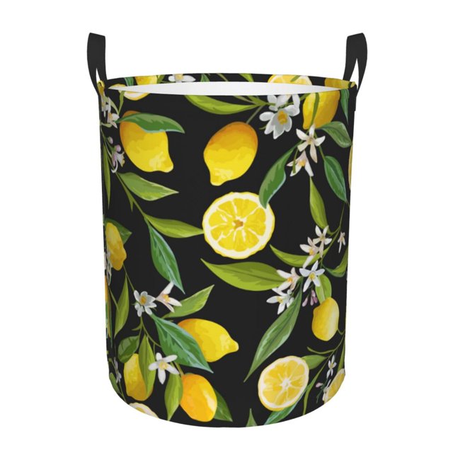 Fotbe Lemon Fruits Flowers Leaves Cesto de Ropa con Asas, Cesto Impermeable de Gran Capacidad, Bolsa de Lavado para Dormitorio, Cesto de Ropa con Ruedas y Asas-Medium