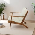 thumbnail image 4 of Lonnie Mid Century Modern Cream Fabric Linen Upholstered Accent Armchair, 4 of 5