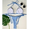 thumbnail image 4 of Traje de baño para mujer, 2 piezas, cuello halter, lazo lateral, color puro, traje de baño, traje de baño, bikini azul S, 4 of 6