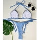 thumbnail image 4 of Traje de baño para mujer, 2 piezas, cuello halter, lazo lateral, color puro, traje de baño, traje de baño, bikini azul L, 4 of 6