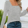 thumbnail image 4 of NTACZA Summer Tops for Women Long Sleeve Striped Print Black Square Neck T-Shirts Woman Shirts Plus Size L, 4 of 6