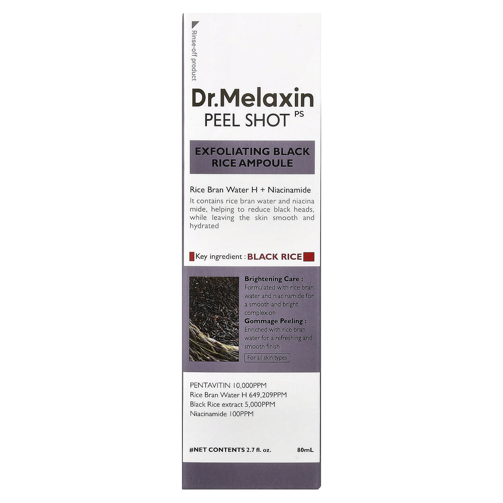 Dr.Melaxin Peel Shot Glow Black Rice Ampoule Blackhead Reduction & Brightening - 2.7 oz