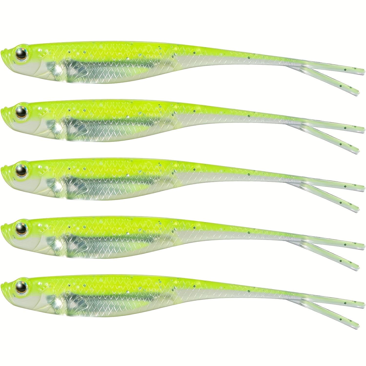 5pcs Artificial Floating Fishing Lure, Bionic Forked Tail Wobbler Soft Bait, Fishing Tackle For Saltwater