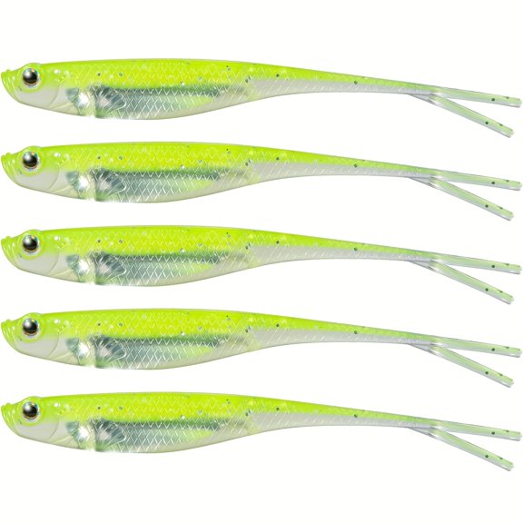 5pcs Artificial Floating Fishing Lure, Bionic Forked Tail Wobbler Soft Bait, Fishing Tackle For Saltwater