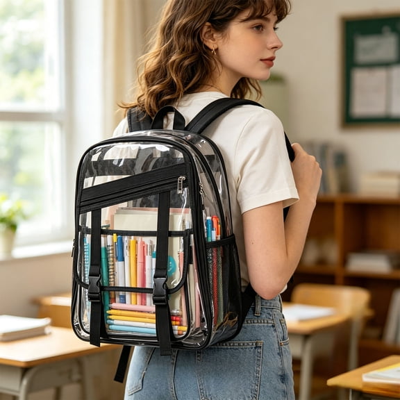 MMJ Transparent Jelly Backpack PVC Clear Cartoon Bag Lightweight Large Capacity for Travel 12.20x16.93x5.91in
