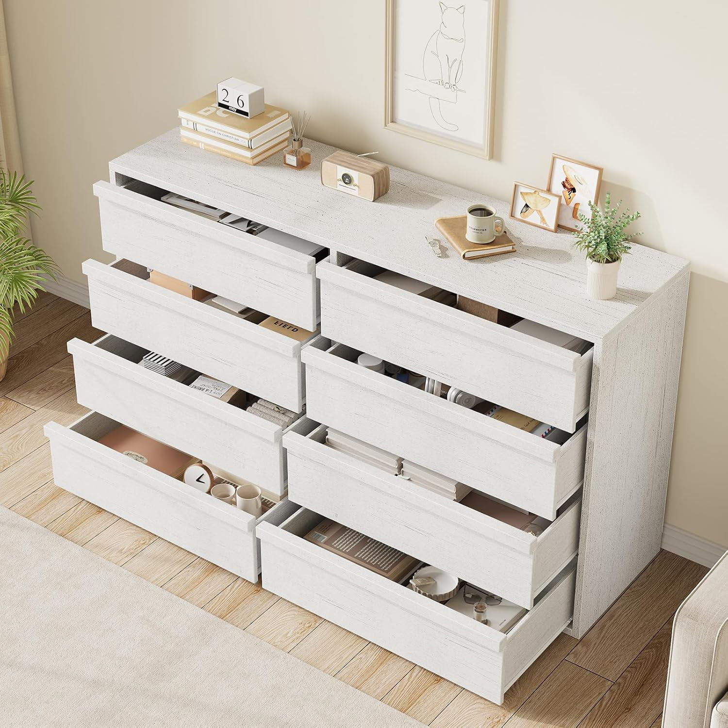 8 Drawer Dresser for Bedroom, 54in Wide Natural Oak 8 Chest of Drawers with Large Storage, Wooden Dresser Organizer for Living Room, Entryway, Nursery