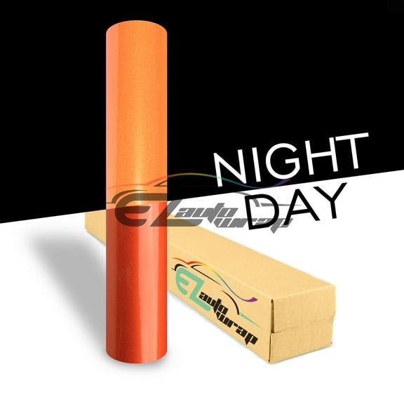 EZAUTOWRAP Orange Night Reflective Vinyl Wrap Sticker Decal Graphic Sign Self Adhesive Film Roll For Car Vehicle Boat Truck Trailer RV Motorcycle Bike Road Sign Party Club Decoration