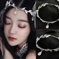 thumbnail image 4 of Wedding Bride Forehead Tiara Headband Faux Crystal Pendant Rhinestone Leaf Hairband Princess Party Prom Crown Fairy Jewelry Headpiece, 4 of 19