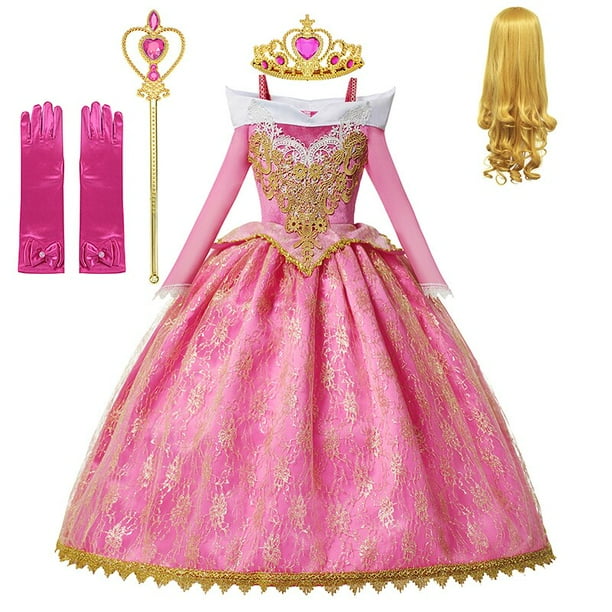 Disney-vestido de princesa Aurora para niñas, ropa de fiesta de manga larga con hombros descubiertos, Cosplay de Bella Durmiente, regalo de Navidad, 3-12 años Fivean unisex