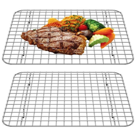 

2Pcs Cooling Rack Stainless Steel Grid Wire Baking Rack Sturdy Grilling Rack Square BBQ Roasting Rack Large Metal Steaming Rack Dishwasher Safe for Oven Kitchen 30x23cm