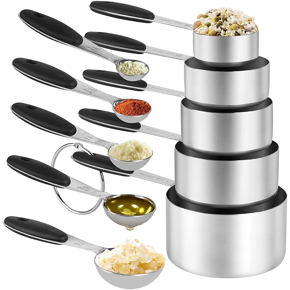 SESSLIFE 10 Pieces Measuring Cups and Spoons Set, Metal 18/8 Stainless  Steel Measuring Cup Sets, Kitchen Measure Set 5 Cups 5 Spoons, for Baking  Food Dry and Liquid Ingredient, Silver 