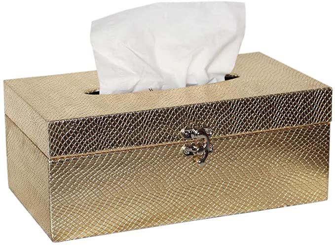 Gold Rectangular Leather Tissue Box Cover Holder,Fit Office Kitchen Car Bath Living 
