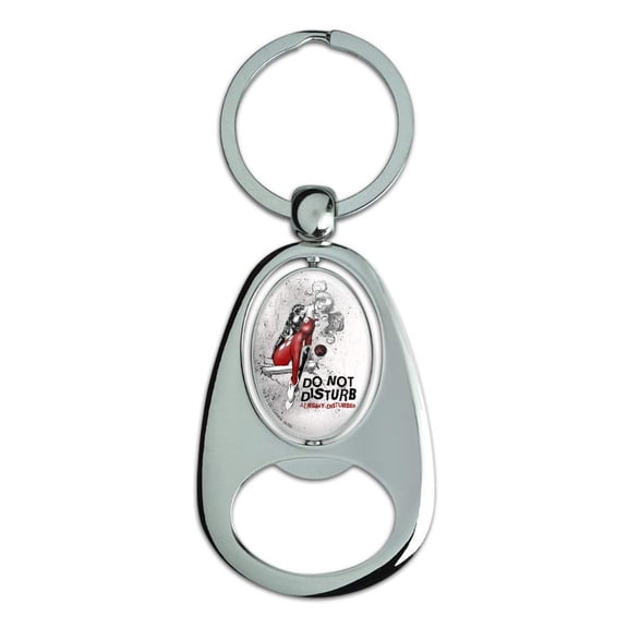 Harley Quinn Already Disturbed Keychain Chrome Metal Spinning Oval Bottle Opener