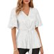 thumbnail image 4 of Tejiojio Women's Sequin Top V-Neck Flared Sleeve Front Tie Sparkly Party Blouse, 4 of 6