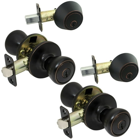 Door Pack Set - 2 Pack of Pro-Grade Classic Entry Door Knob and Deadbolt Combo Sets, Oil Rubbed Bronze