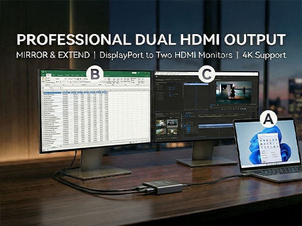 DisplayPort to Dual HDMI 4K 60Hz MST Adapter