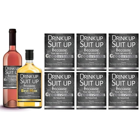 6 Will You Be My Groomsman + 1 BONUS Best Man Proposal Wine Labels or Liquor Labels, Whisky, Vodka, Rum, Beer Bottle Labels or Stickers set, Groomsmen Party Favors, Party Decorations. (Best Liquor Gift For A Man)