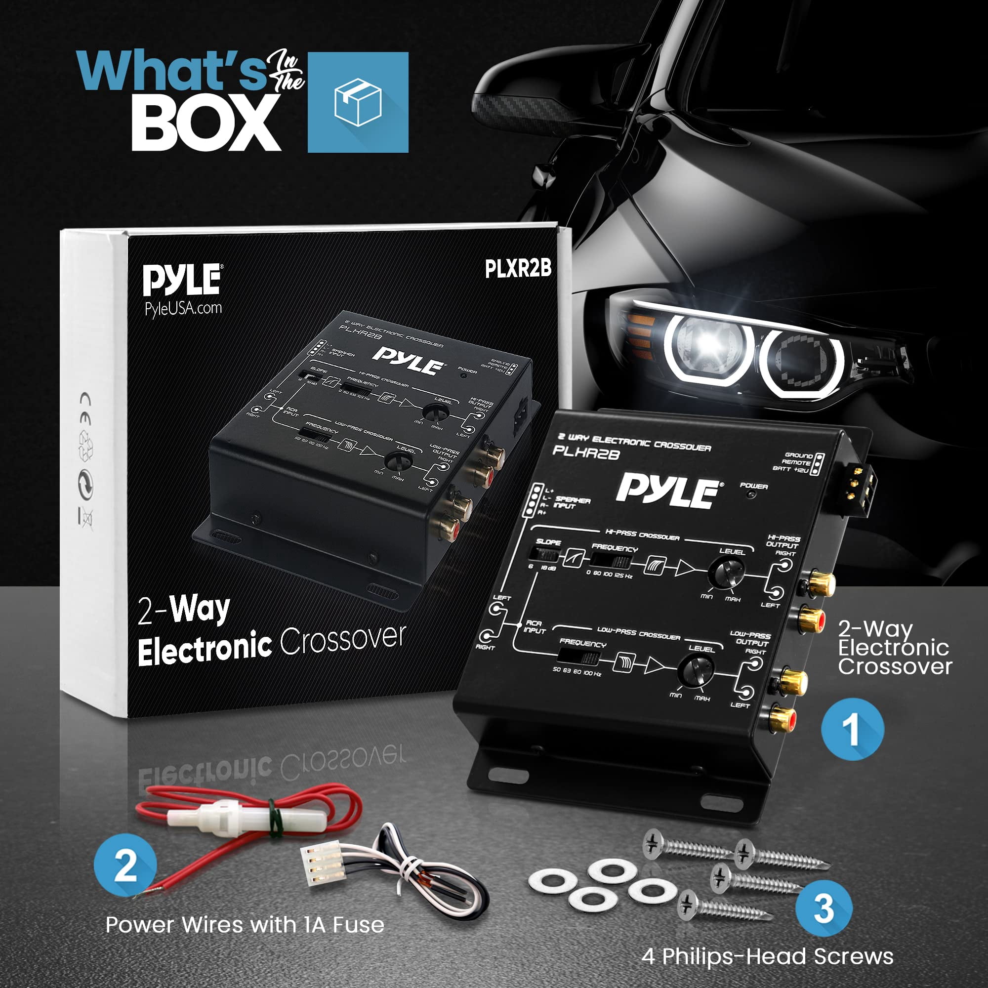 Pyle 2-Way Electronic Crossover Network Independent HighPass LowPass Controls 4-Channel RCA Outputs