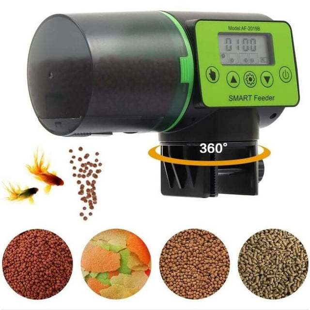 Dispensador automático de alimento para peces de una pieza para acuario. Temporizador para días festivos, fines de semana y festivos. Capacidad de 200 ml. Dispensador de alimento para