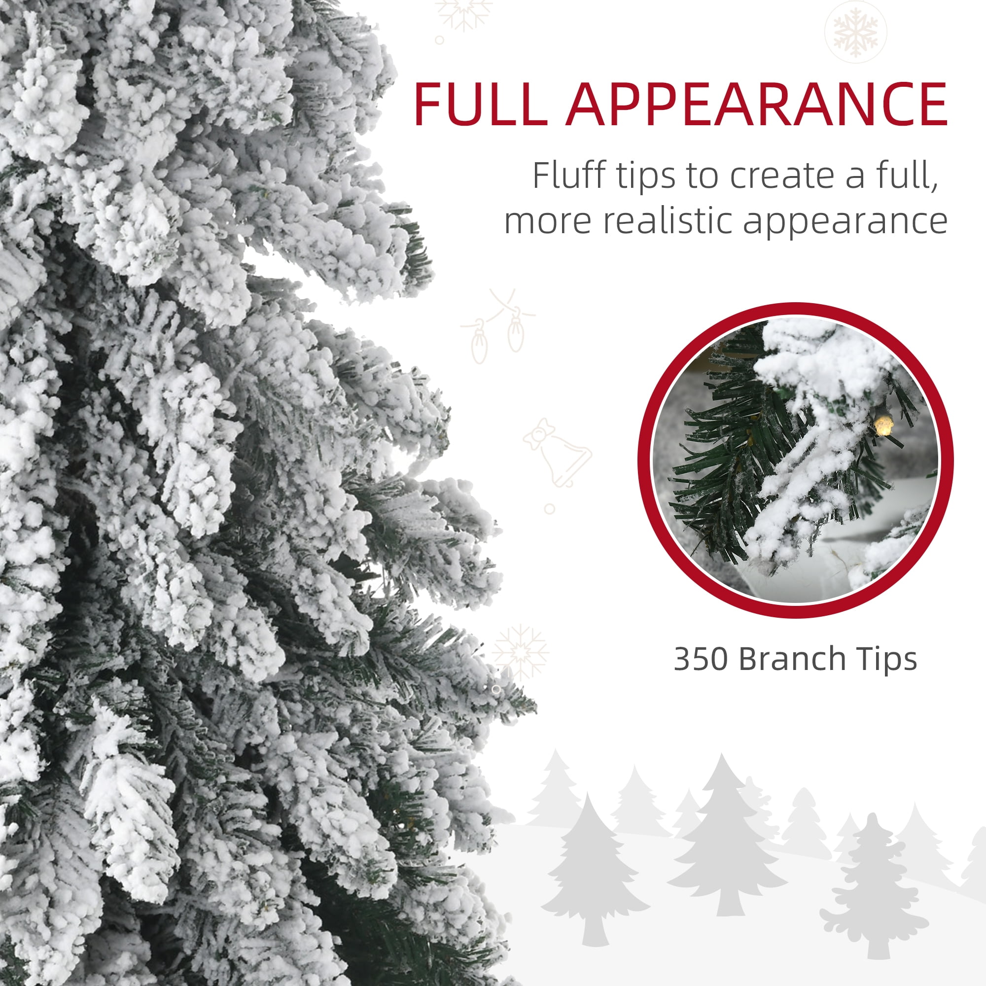 7ft Prelit Snow Flocked Christmas Tree with 350 LED Lights 534 Tips Easy Assembly Indoor Decor