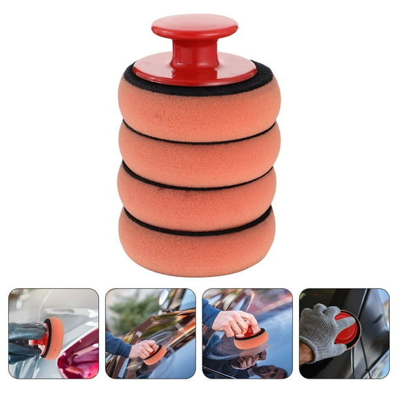 Masteelf Car Waxing and Polishing Tool with Ergonomic Handle and Soft Orange Foam Sponge Pads 1 Handle 4