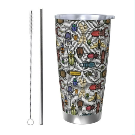 

Bingfone Bright Insects for 20 Oz Stainless Steel Travel Mug Double Wall Water Coffee Cup for Home Office Outdoor Works Great for Ice Drinks and Hot Beverage-Straw Two-piece Set