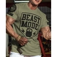 thumbnail image 2 of Gymish Beast Mode Workout Shirt for Men – Motivational Gym T-Shirt, Athletic Fitness Wear for Lifters, Military Green with Sleeve Logo, Small, 2 of 6