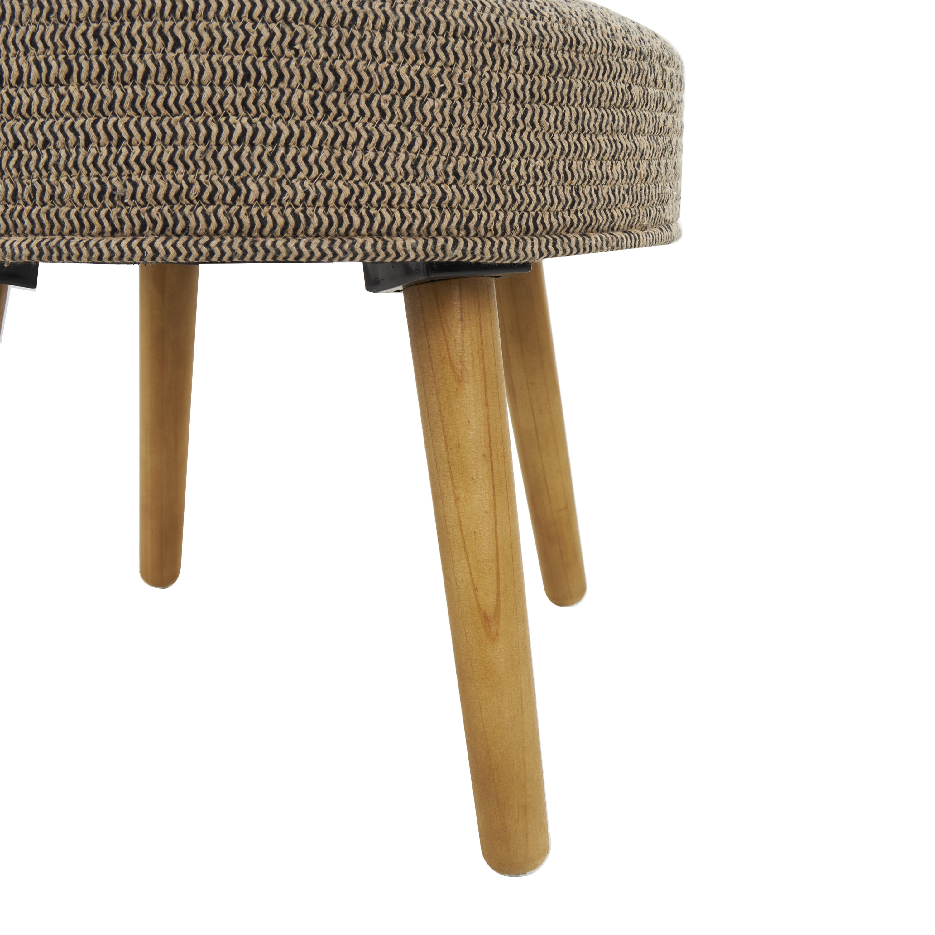 DecMode Polyester Chevron Textured Stool with Brown Wooden Legs, Brown