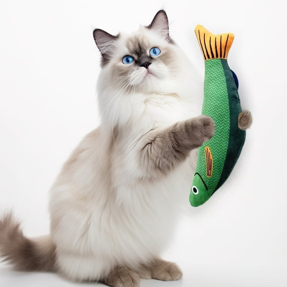 Gallickan Cat Toy, Plush Fish Stuffed Animal, Kitten Teething Chew Interactive Hunting Games Accessory, Green