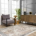 thumbnail image 6 of Hauteloom Manhattan Collection Machine Washable Round Area Rug for Bedroom - Bohemian, Vintage Distressed - Medallion Traditional Carpet - Pet Friendly - Faded - Brown, Orange - 6'7" Circle, 6 of 18