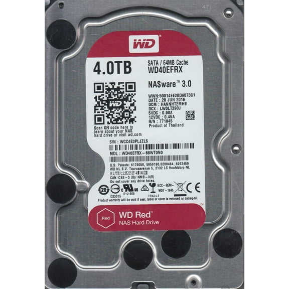 WD40EFRX-68WT0N0, DCM HANNNT2MAB, Western Digital 4TB SATA 3.5 Hard Drive