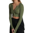 thumbnail image 3 of Aunavey Women's Open Front Rib Knit Cropped Bolero Shrug Cardigan Sweater Long Sleeve V-Neck Button Down, 3 of 7