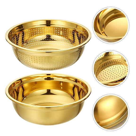 SOPOTUTU Stainless Steel Round Colander Set for Multi-Function Draining and Washing Kitchen Fruits Vegetables