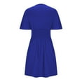 thumbnail image 3 of LLYwey Summer Casual Flowy Dresses for Women Smocked Waist Ruffle Pleated A-Line Wedding Guest Evening Party Knee Length Dresses Solid Color Short Sleeve V-Neck Beach Sundress , Sun-23, Blue, M, 3 of 5