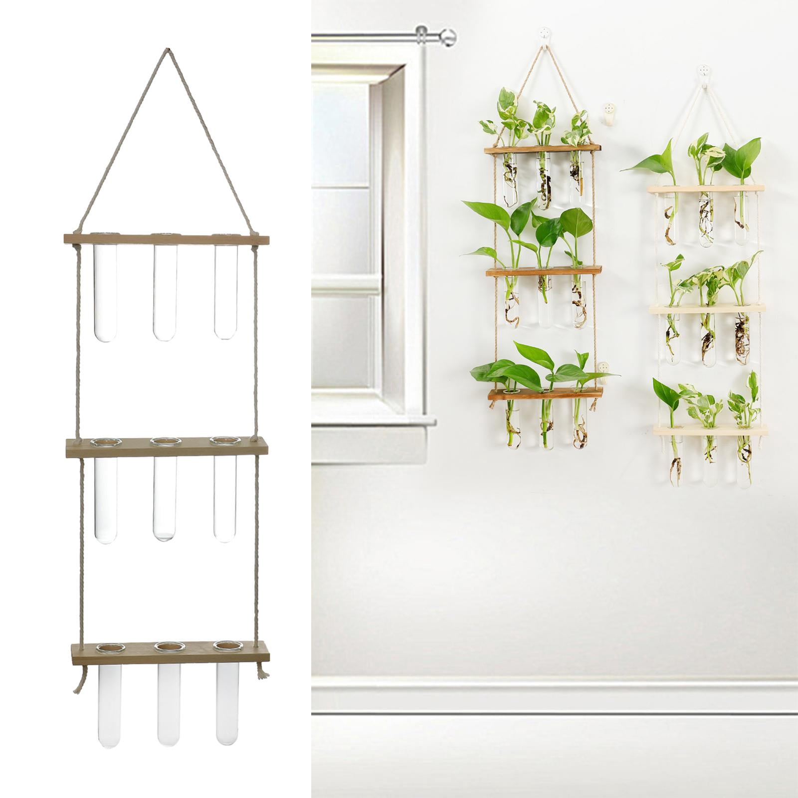 Plant Vase Test Tube Vase Wood Wall Hanging Planter - Natural Wood