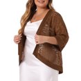 thumbnail image 2 of DARING DIVA Plus Size Bolero Outfits Lace Panel Sheer Cardigans 1X Brown, 2 of 6