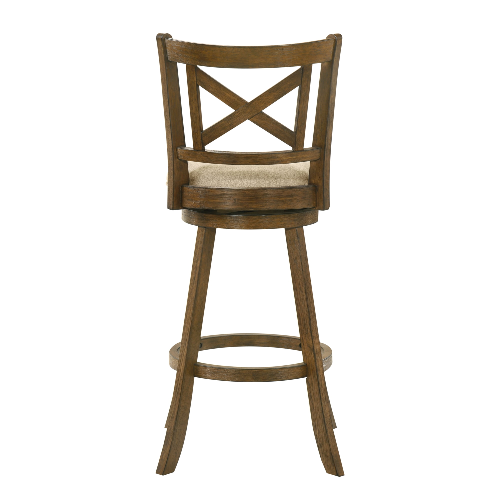 Kodi Modern Farmhouse Swivel Wood Bar Height Kitchen Bar Stool in Sepia Brown Finish with Light Scone Fabric Upholstered Seat - Set of 2