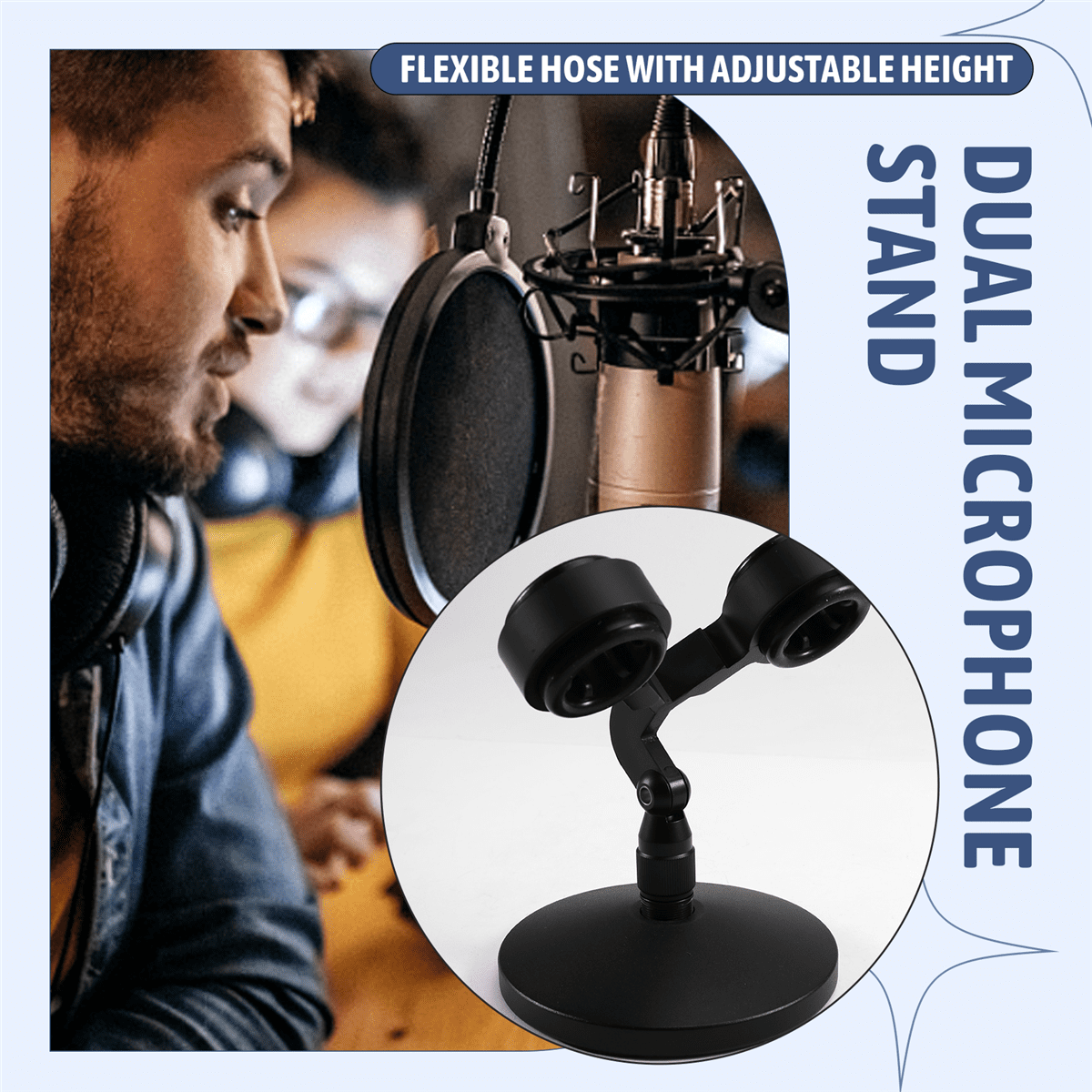 Dual Microphone Installation Kit Universal Stand Microphone Twin Support Microphone Shock Mount,1 x Dual Microphone Stand,Black