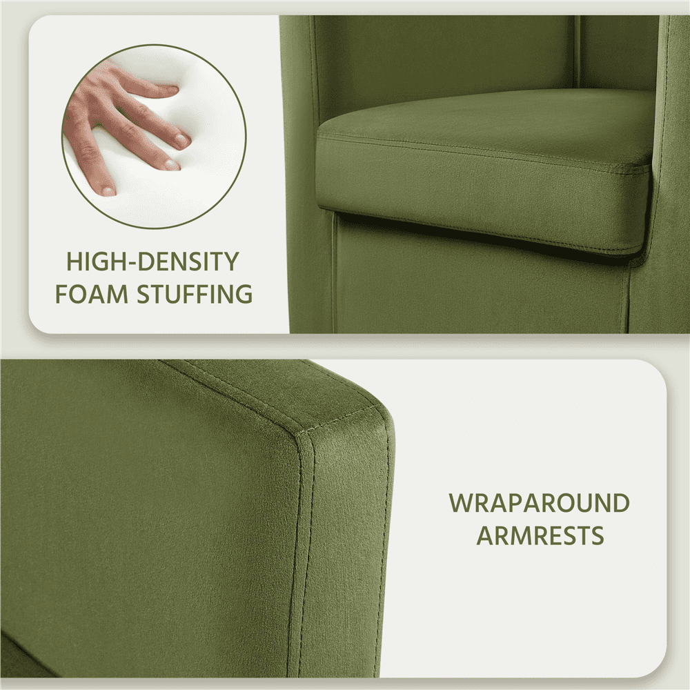 Alden Design Upholstered Barrel Accent Chair for Livingroom, Olive Green Velvet