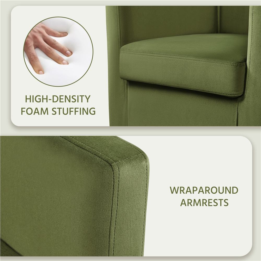 Alden Design Upholstered Barrel Accent Chair, Olive Green photo 7