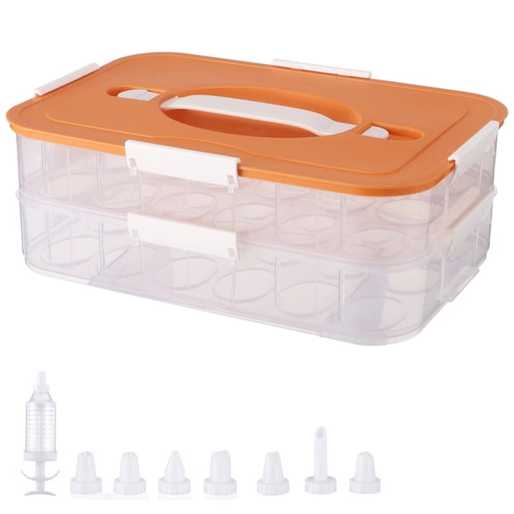 Deviled Egg Container with Injector Piping Tool,Deviled Egg Tray with Lid for 36 Eggs,Transparent Design,Portable Handle,Orange