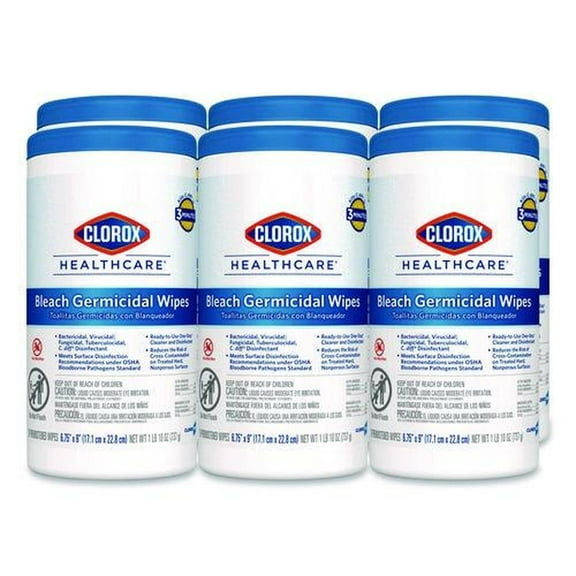 Clorox Healthcare 35309 1 Ply 6.75 in. x 9 in. Unscented Bleach Germicidal Wipes - White (6/Carton)