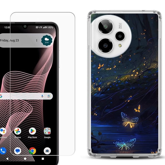 Phone Case for ATT Verge 2 5G, with Screen Protector, by OneToughShield - Fireflies Butterfly