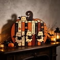 thumbnail image 5 of Halloween Wooden Pumpkin Bookshelf Decor, Rustic Pumpkin Tabletop Ornament with Fall Design, Seasonal Home Decoration for Shelf Mantel Desk Living Room Office Party Display, 5 of 6