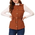 thumbnail image 1 of INSPIRE CHIC Women's Sleeveless Jacket Drawstring Waist Zip Up Cotton Cargo Vest with Pocket Ginger S, 1 of 6