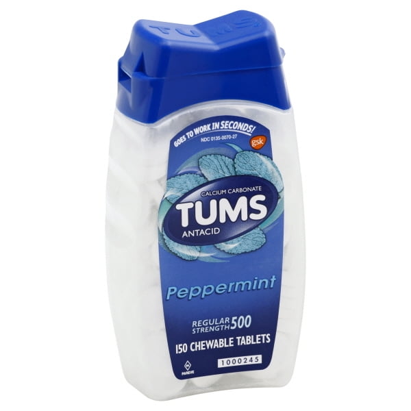 TUMS Antacid Regular Strength 500 Peppermint Chewable Tablets, 150