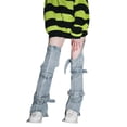 thumbnail image 3 of TRKIYQC Calentadores de piernas de mezclilla para mujer, polainas con hebillas hasta la rodilla azules Calcetines de pie de mezclilla con estilo TRKIYQC moda, 3 of 8