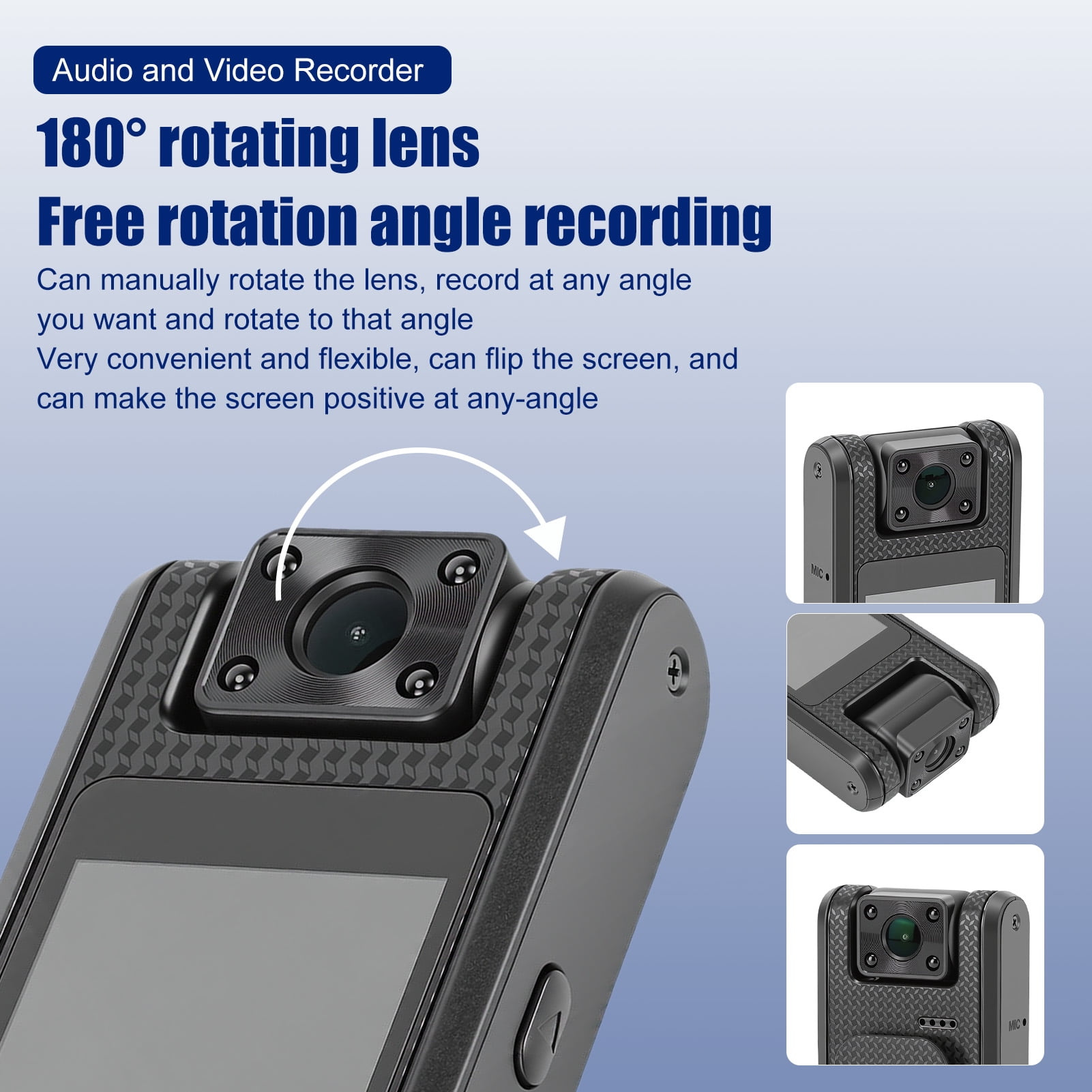 4K Body Camera with Audio & Video Recording, 1.4" Screen Wearable Sports Camera with Night-Vision, 180° Rotating Lens, Portable Small Personal Camcorder for Sport Outdoor Traveling Daily Recorder